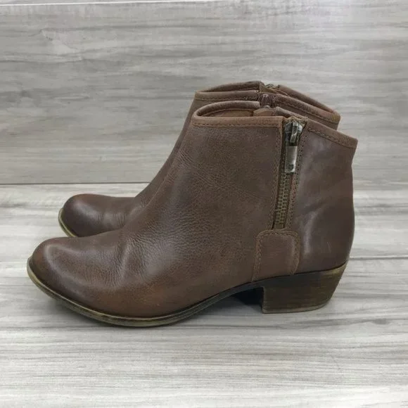 Lucky Brand Woman Brown Leather Bootie Shoes Size 6M Lucky Brand Womens Size 6 M Brown Leather Zip Ankle Fashion  main image 3
